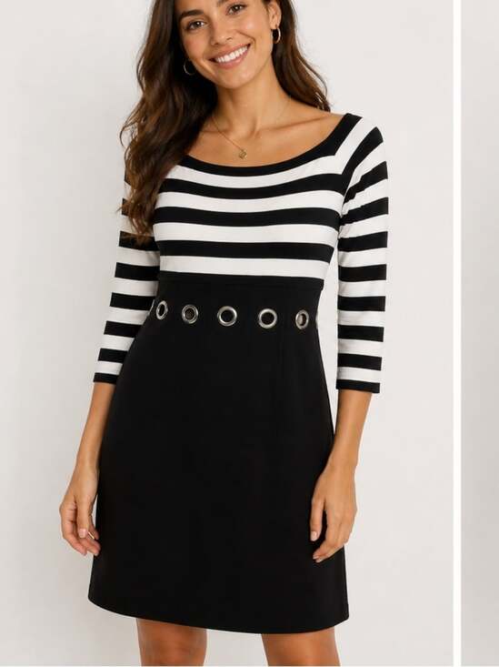 Joseph Ribkoff Dresses & Skirts - Joseph Ribkoff Black and White Striped Midi Dress cut out size 4